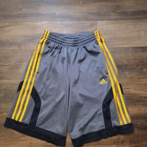 Adidas Gray and Yellow Polyester Athletuc Shorts Large